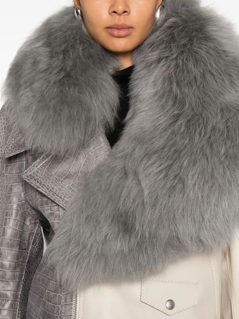 Marni fur collar reptile-effect jacket - Grey