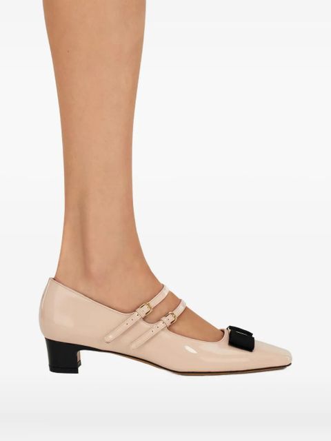 Ferragamo Vara Bow two-strap block-heel pumps - Neutrals
