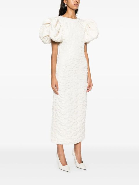 ROTATE BIRGER CHRISTENSEN jacquard puff-sleeve midi dress - Neutrals