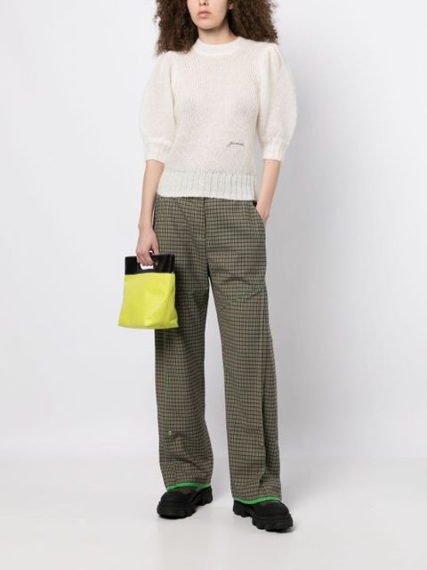 GANNI logo-embroidered short-sleeve jumper - White