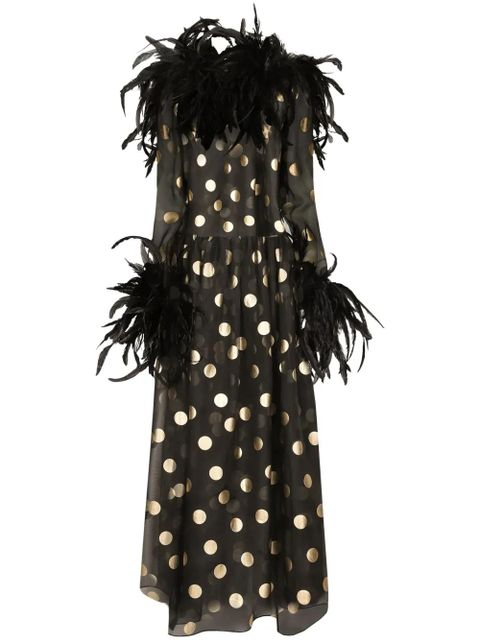 Dolce & Gabbana feather-trim polka-dot dress - Black - zdjęcie produktu nr 1
