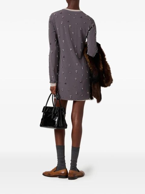 Miu Miu embroidered long-sleeve mini dress - Grey