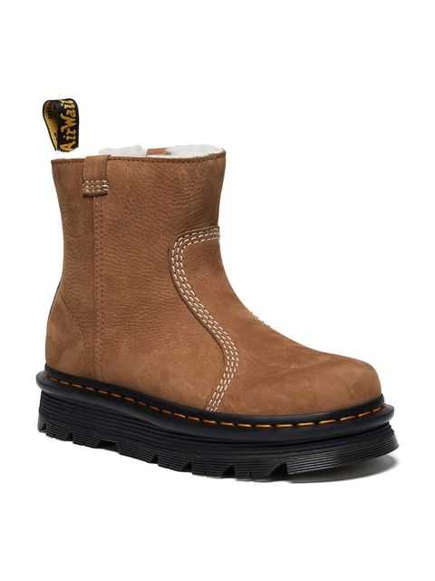 Dr. Martens botki nubukowe ZebZag Rigger Warm Lined damskie kolor brązowy na platformie ocieplone DM42023200 - zdjęcie produktu nr 2