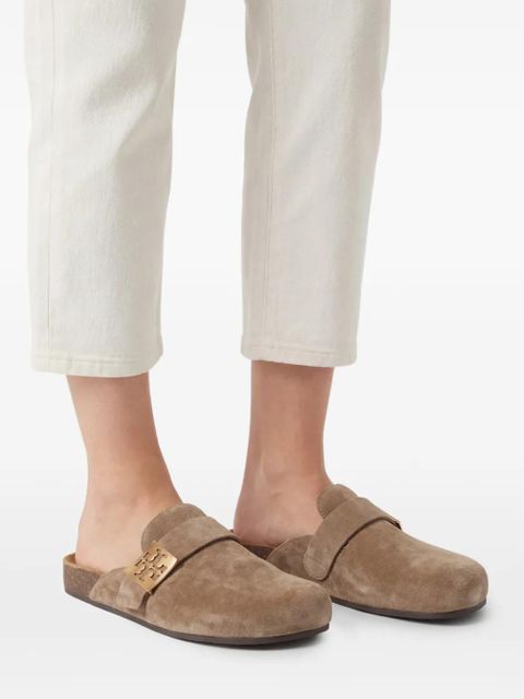 Tory Burch logo-plaque suede mules - Neutrals