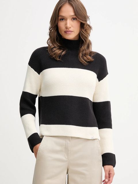 Calvin Klein Jeans sweter bawełniany damski kolor czarny ciepły z półgolfem LV047D353G - zdjęcie produktu nr 1