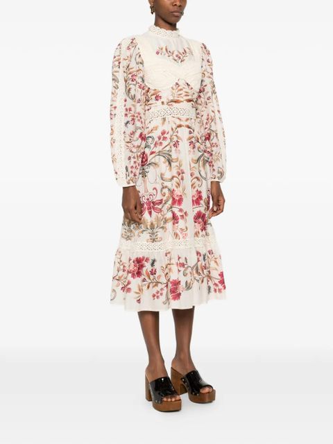 FARM Rio lace floral-print midi dress - Neutrals