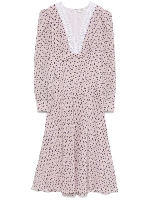 Alessandra Rich rose-print midi dress - Purple - zdjęcie produktu nr 1