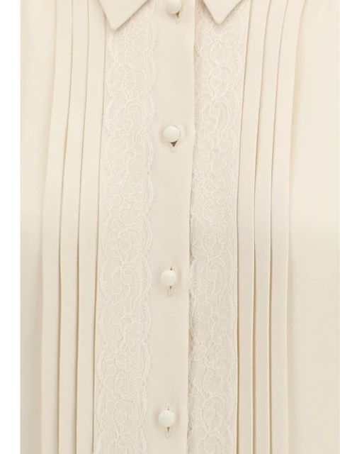 Valentino Garavani Cady lace-trim pintuck shirt - Neutrals