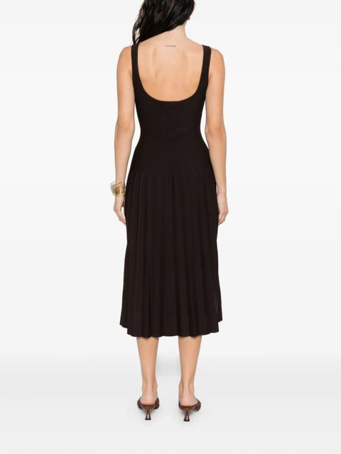 STAUD Ellison pleated-ribbed midi dress - Brown