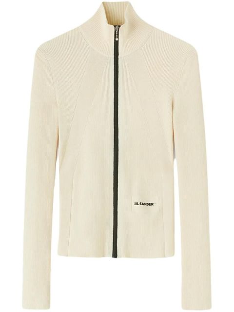Jil Sander logo-embroidered ribbed-knit cardigan - Neutrals - zdjęcie produktu nr 1