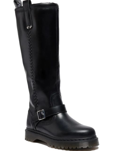 Dr. Martens kozaki skórzane Anistone damskie kolor czarny na płaskim obcasie DM42669001