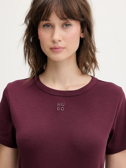 HUGO t-shirt Deloris damski kolor bordowy 50512002