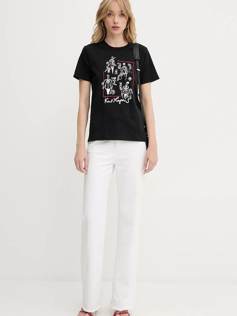 Karl Lagerfeld t-shirt bawełniany damski kolor czarny A3W17099