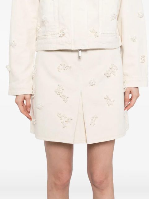 Self-Portrait beaded floral mini skirt - Neutrals