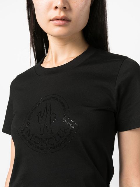 Moncler crystal-embellished logo cotton T-shirt - Black