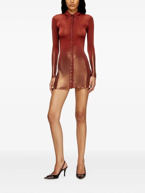 Diesel metallic-effect button-front mini day dress - Red