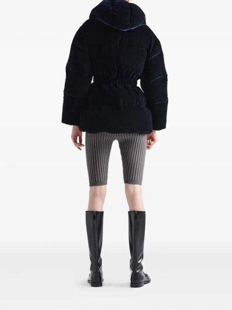 Prada velvet hooded puffer jacket - Blue
