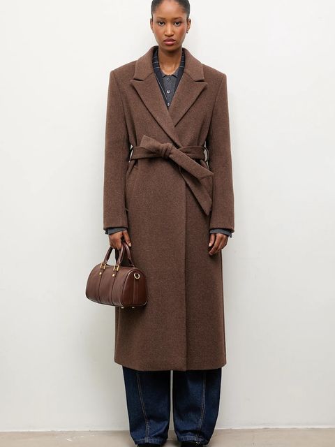 Answear Lab płaszcz wełniany kolor brązowy przejściowy dwurzędowy