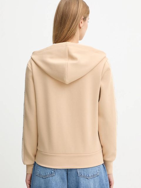 Guess bluza damska kolor beżowy z kapturem z aplikacją W5YQ05 KBYE2