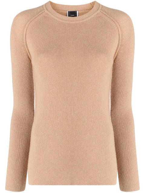 PINKO logo-plaque ribbed-knit jumper - Brown - zdjęcie produktu nr 1