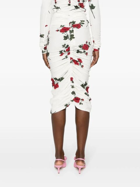 Magda Butrym rose-print ruched midi skirt - White