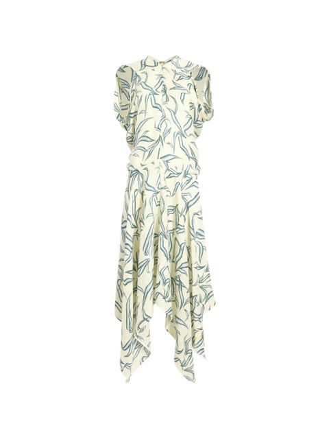 Proenza Schouler Sybella leaf-print handkerchief-hem midi dress - Neutrals - zdjęcie produktu nr 1