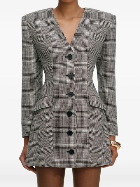 Self-Portrait check button mini dress - Black