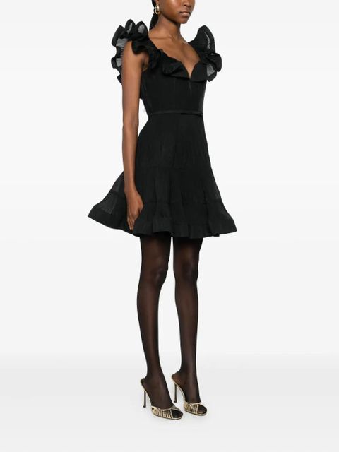 ZIMMERMANN pleated frill mini dress - Black