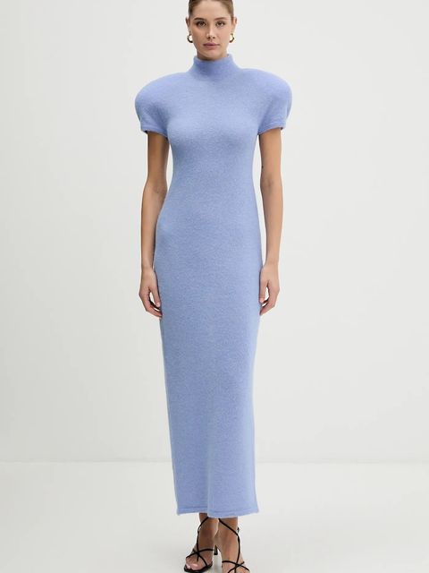 La Mania sukienka z dodatkiem wełny NOIR kolor niebieski maxi dopasowana NOIR - zdjęcie produktu nr 1