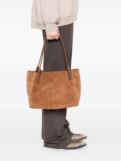 ETRO Libra braided-handle suede tote bag - M0453 BROWN