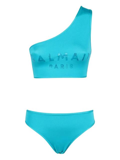 Balmain logo-print one-shoulder bikini - Blue - zdjęcie produktu nr 1