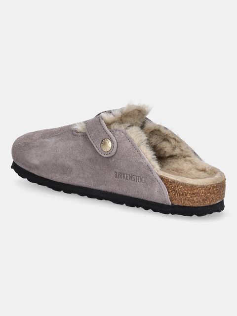 Birkenstock klapki zamszowe Boston Shimmering Shearling damskie kolor fioletowy 1030887