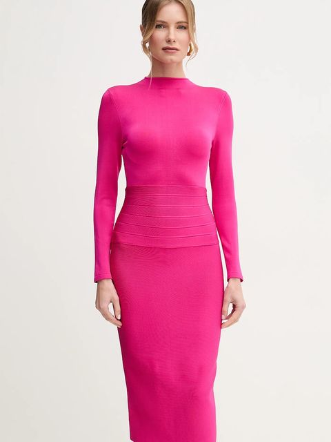 Herve Leger sukienka Freya kolor różowy midi dopasowana HLT8498785