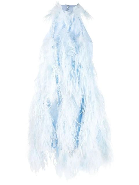 The Attico feather-trim halterneck mini dress - Blue - zdjęcie produktu nr 1