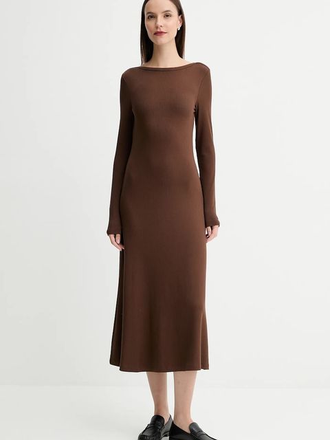 Tommy Hilfiger sukienka kolor brązowy midi rozkloszowana WW0WW47066 - zdjęcie produktu nr 1