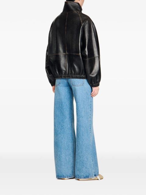 SANDRO leather bomber jacket - Brown