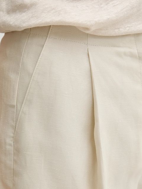 United Colors of Benetton szorty z domieszką lnu damskie kolor beżowy gładkie high waist 45BVD9026