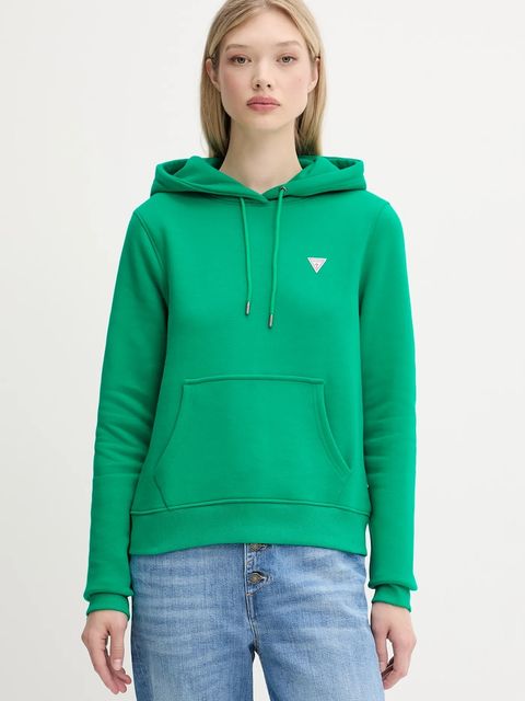 Guess Jeans bluza damska kolor zielony z kapturem gładka W4YQ04 KC811 - zdjęcie produktu nr 1