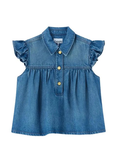 GANNI ruffled denim top - Blue - zdjęcie produktu nr 1