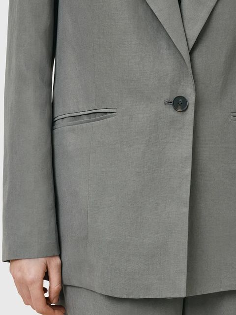 AllSaints marynarka z domieszką lnu AVERIE kolor szary jednorzędowa gładka W043QC