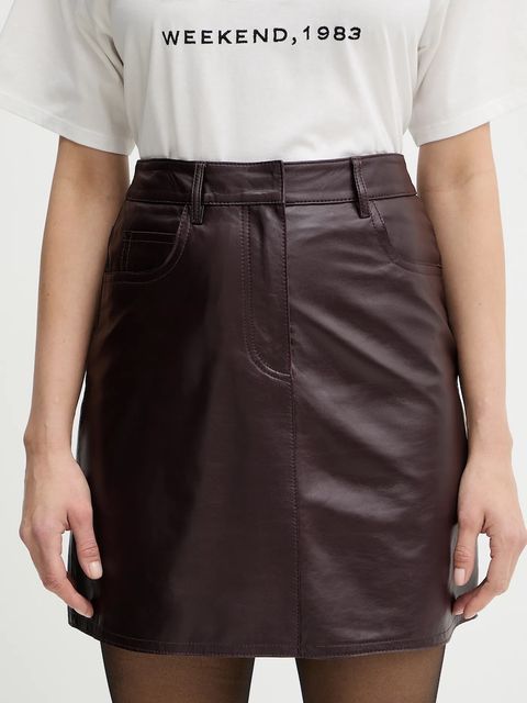 Weekend Max Mara spódnica skórzana ONCIA kolor bordowy mini prosta 2615401011600 - zdjęcie produktu nr 1