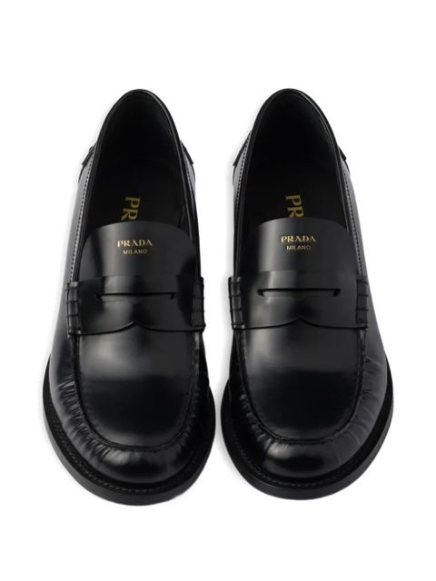 Prada 20mm brushed-leather band loafers - Black