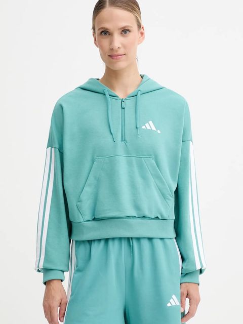 adidas bluza 3-Stripes damska kolor zielony z kapturem wzorzysta JX7677 - zdjęcie produktu nr 1
