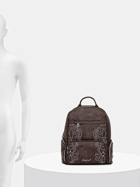 Desigual plecak POKER FACE CHEST damski kolor brązowy mały z aplikacją 25WAKP22