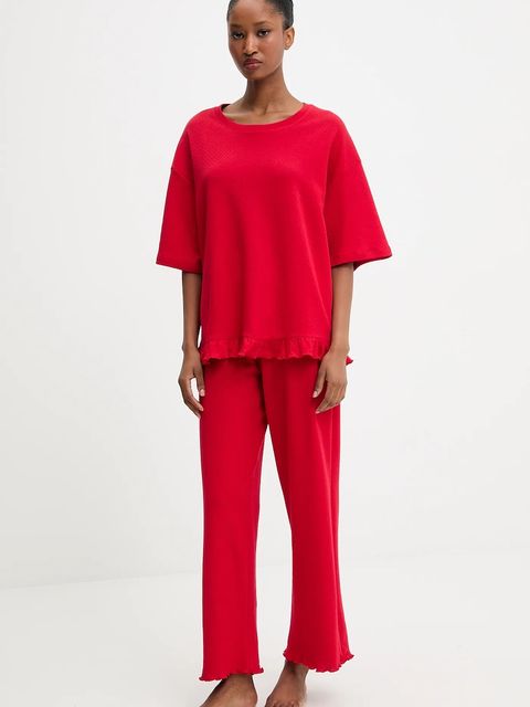 Answear Lab piżama bawełniana kolor czerwony bawełniana