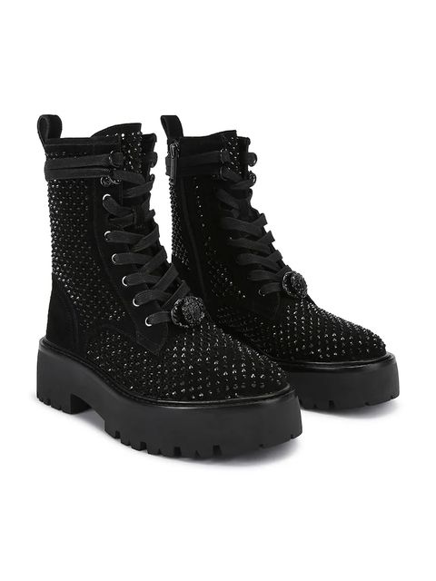 Kurt Geiger London workery zamszowe Chelsea Perf Boot Drench damskie kolor czarny na płaskim obcasie 4747900209