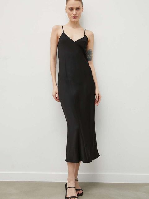 Samsoe Samsoe sukienka SASHARON kolor czarny midi prosta F10000026