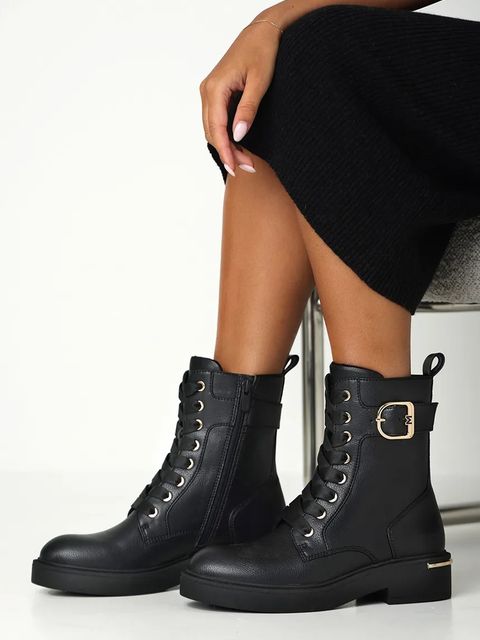 Mexx workery PREMIUM KASIA damskie kolor czarny na płaskim obcasie lekko ocieplone MI001701153W