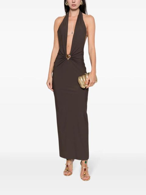 Christopher Esber ruched halterneck beach dress - Brown