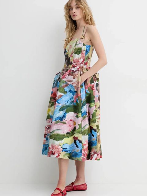 Stine Goya sukienka bawełniana kolor multicolor midi rozkloszowana SG-SS25-D092-2340P